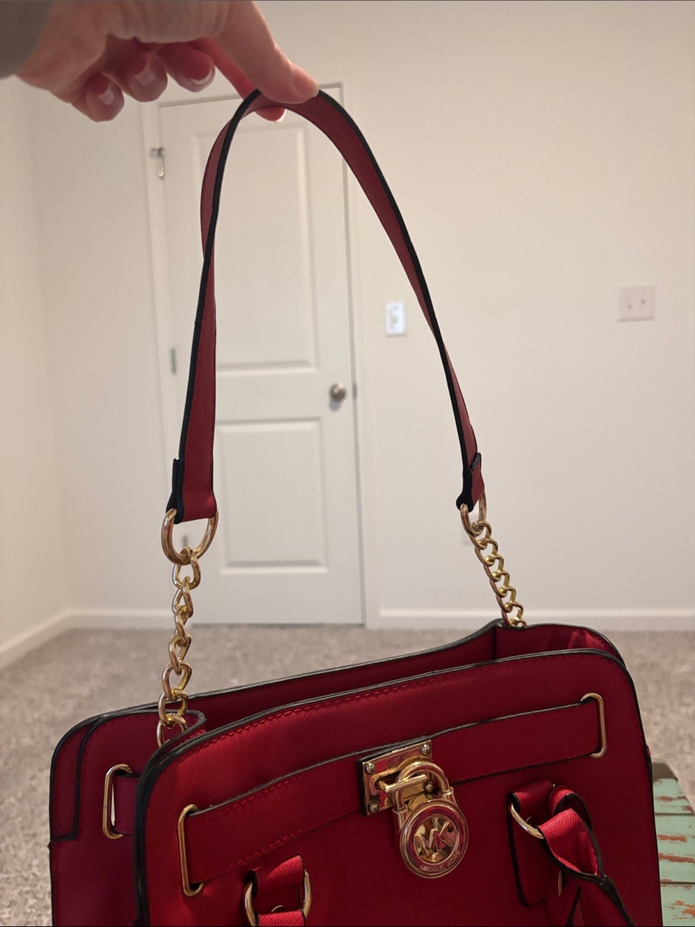 NWOT Michael Kors Red Saffiano Leather Satchel with Gold Hardware - Picture 6 of 12